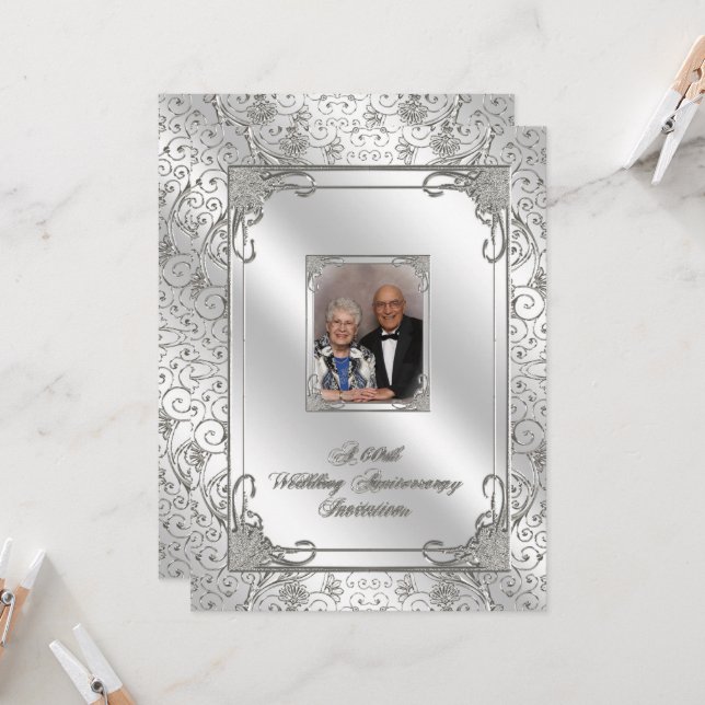 60th Wedding Anniversary Photo Invitation Card (Front/Back In Situ)