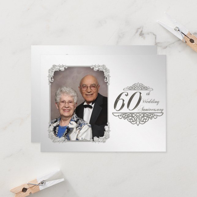 60th Wedding Anniversary Photo Invitation Card (Front/Back In Situ)