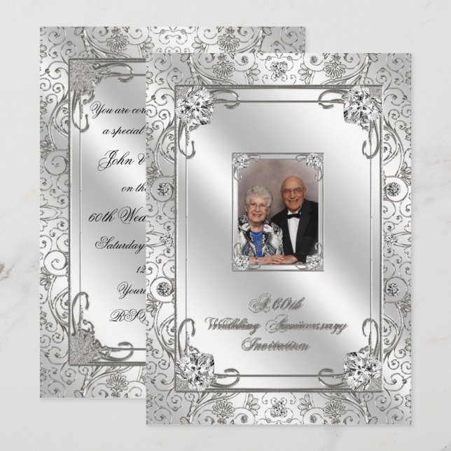 60th Wedding Anniversary Photo Invitation Card (Front/Back)