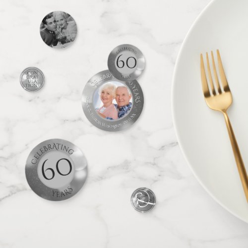 60th Wedding Anniversary Photo Silver Personalized Confetti