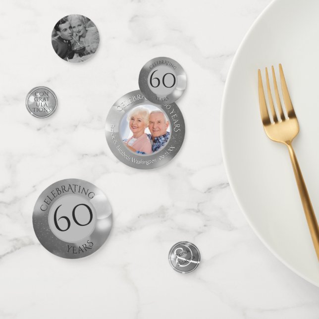 60th Wedding Anniversary Photo Silver Personalized Confetti (Group)