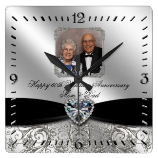 60th Wedding Anniversary Photo Square Wall Clock