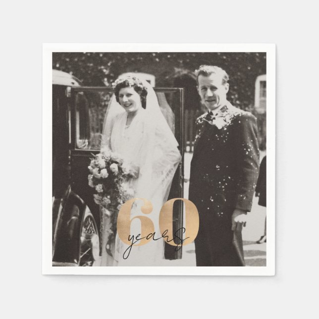 60th Wedding Anniversary Photo Then & Now Napkins (Front)
