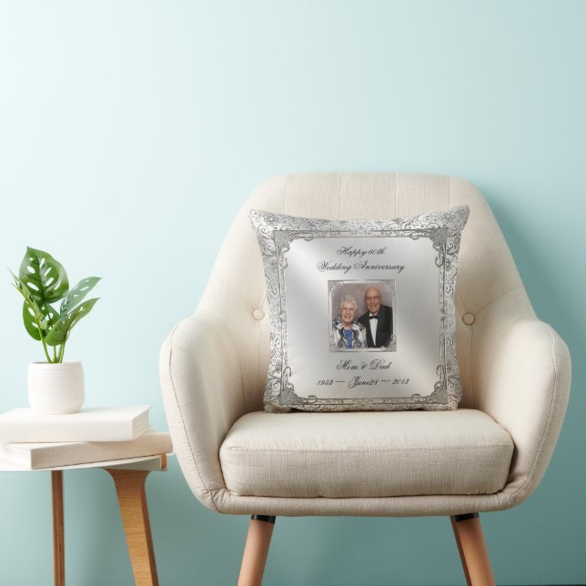 60th Wedding Anniversary Photo Throw Pillow (Chair)