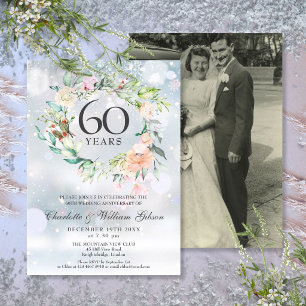 60th Wedding Anniversary Photo Winter Floral  Invitation