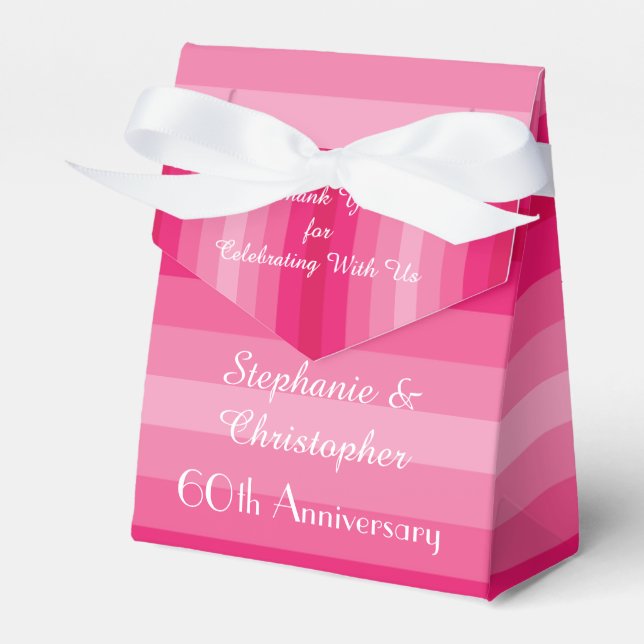 60th Wedding Anniversary, Pink Stripe, Name, Party Favor Boxes (Front Side)