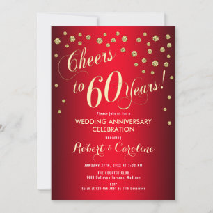 60th Wedding Anniversary - Red & Gold Invitation