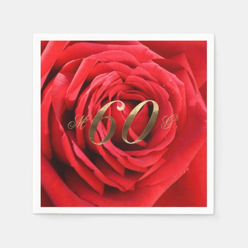 60th Wedding Anniversary Red Roses Heart Elegant Napkins