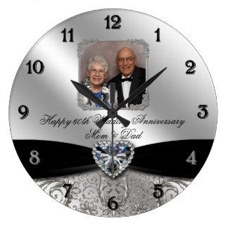 60th Wedding Anniversary Round Photo Wall Clock
