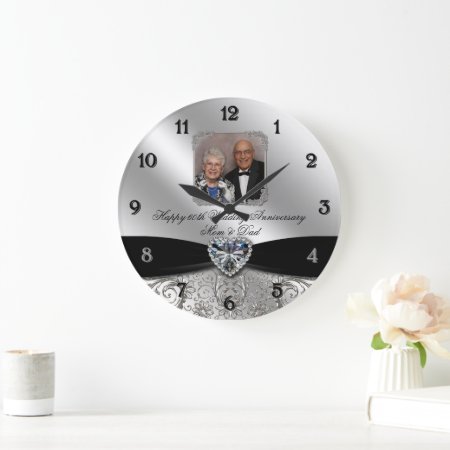 60th Wedding Anniversary Round Photo Wall Clock