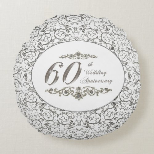 60th Wedding Anniversary Round Pillow