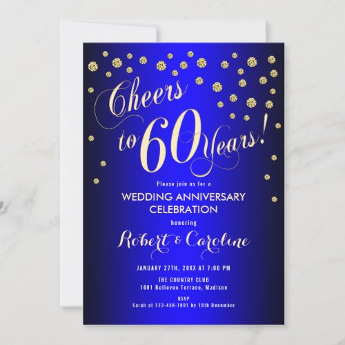 60th Wedding Anniversary _ Royal Blue  Gold Invitation