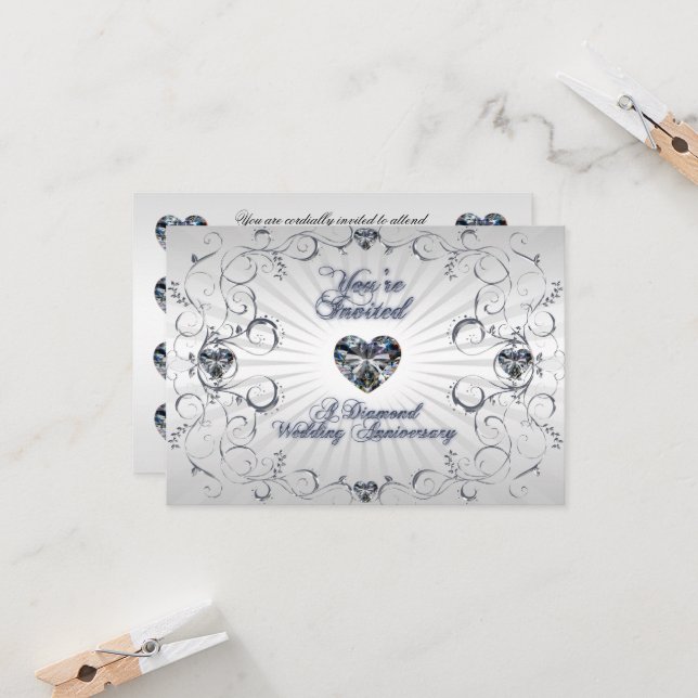 60th Wedding Anniversary RSVP Invitation Card (Front/Back In Situ)