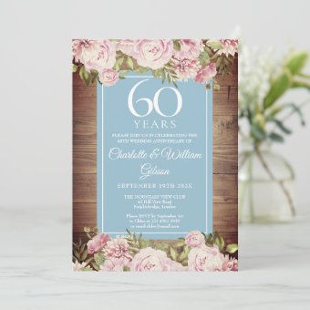 60th Wedding Anniversary Rustic Roses Greenery Invitation | Zazzle