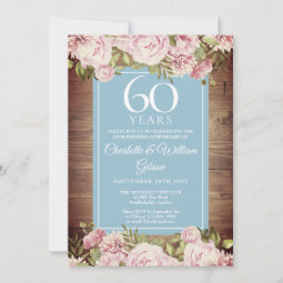 60th Wedding Anniversary Rustic Roses Greenery Invitation | Zazzle