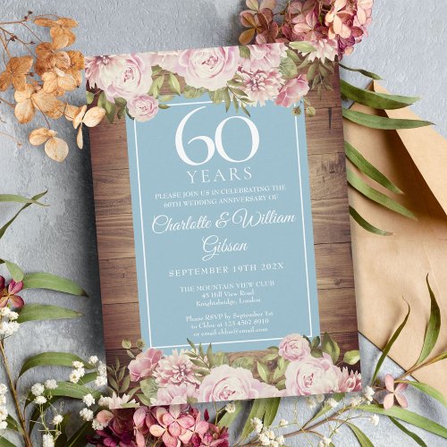 60th Wedding Anniversary Rustic Roses Greenery  Invitation