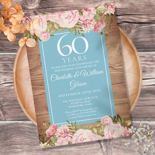60th Wedding Anniversary Rustic Roses Greenery Invitation