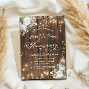 60th Wedding Anniversary Rustic String Lights  Invitation