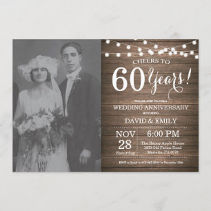 60th Wedding Anniversary Rustic Wood Invitation