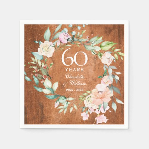  60th Wedding Anniversary Rustic Wood Roses Napkins