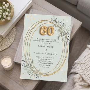 60th wedding anniversary sage green gold invitation