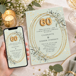 60th wedding anniversary sage green gold invitation