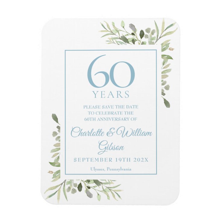 60th Wedding Anniversary Save the Date Greenery Magnet | Zazzle