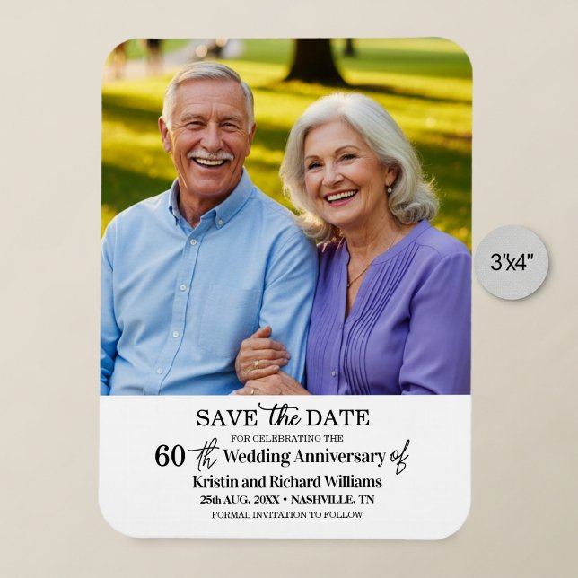 60th Wedding Anniversary Save the Date Photo Magnet (Creator Uploaded)