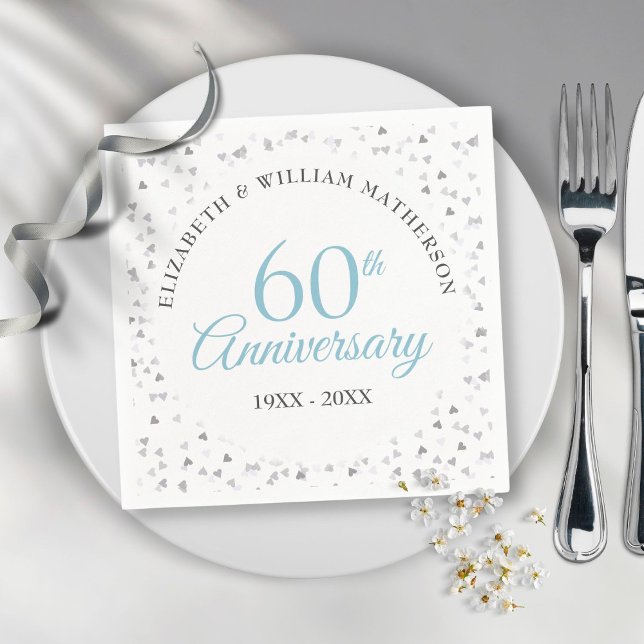 60th Wedding Anniversary Script Hearts Confetti Napkins (60th Wedding Anniversary Script Hearts Confetti Napkins)