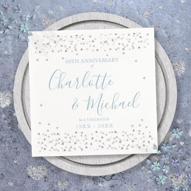 60th Wedding Anniversary Script Hearts Confetti Napkins (60th Wedding Anniversary Script Hearts Confetti Napkins)