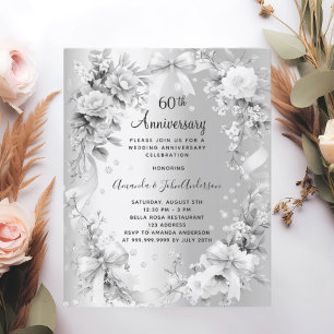 60th wedding anniversary silver floral invitation