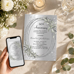 60th wedding anniversary silver greenery diamond invitation