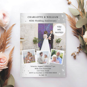 60th wedding anniversary silver photo diamond invitation