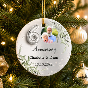 60th wedding anniversary silver photo diamonds ceramic ornament