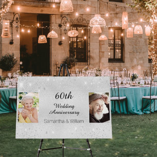60th wedding anniversary silver photo glitter foam board