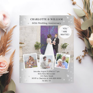 60th wedding anniversary silver photo invitation