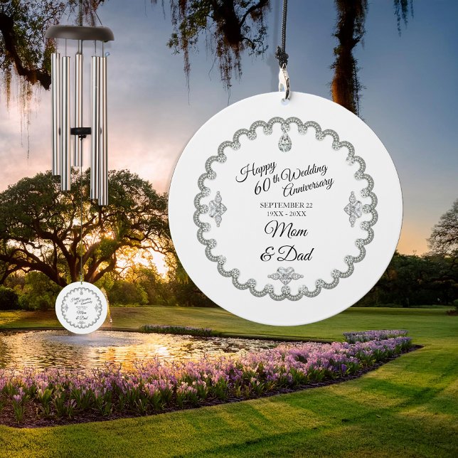 60th Wedding Anniversary Silver Photo Keepsake Wind Chime (60th Wedding Anniversary Faux Diamond Photo Keepsake Wind Chime)