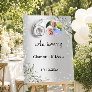 60th Wedding Anniversary Silver Photo Welcome Foam Board