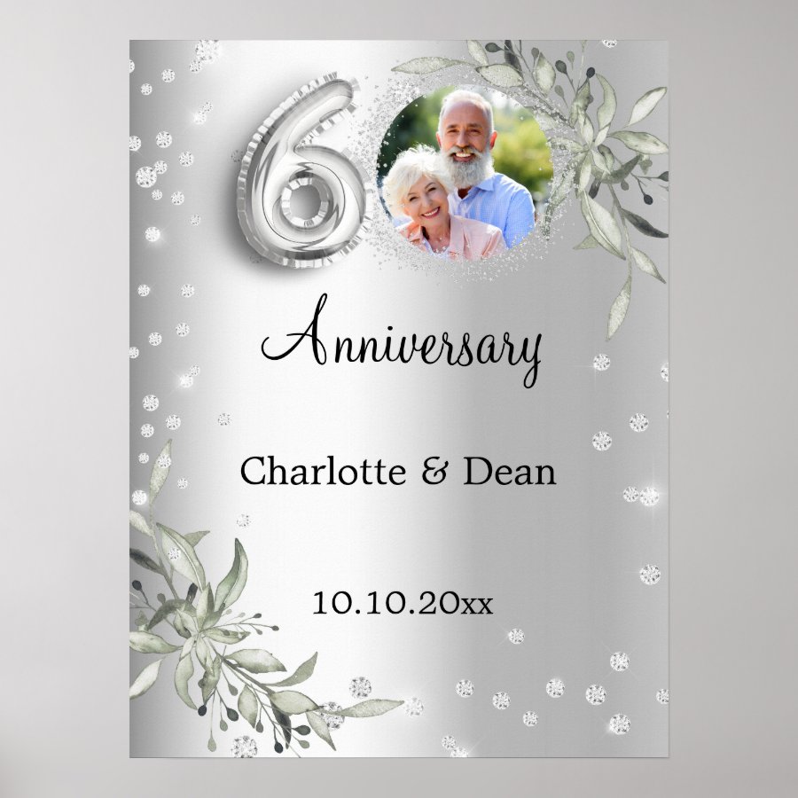 60th Wedding Anniversary Silver Photo Welcome Poster
