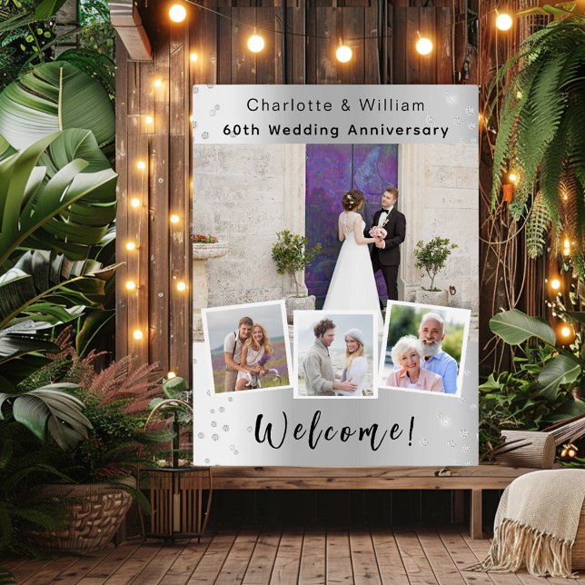 60th wedding anniversary silver photo welcome sign (Creator Uploaded)