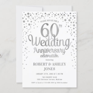 60th Wedding Anniversary - Silver & White Invitation