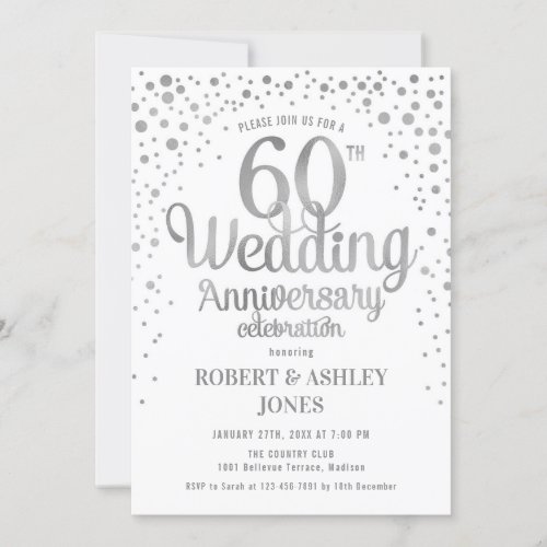 60th Wedding Anniversary _ Silver  White Invitation