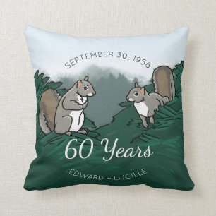 60th Wedding Anniversary Squirrels Throw Pillow