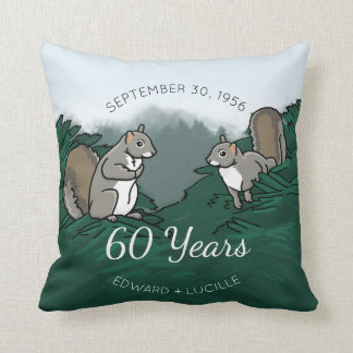 60th Wedding Anniversary Squirrels Throw Pillow