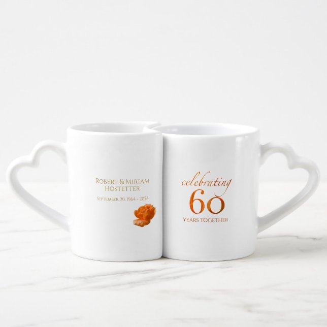60th Wedding Anniversary stylish personalized  Coffee Mug Set (Back Nesting)