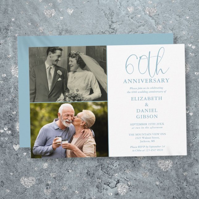 60th Wedding Anniversary Then And Now 2 Photo Invitation (60th Wedding Anniversary Then And Now 2 Photo Invitation)