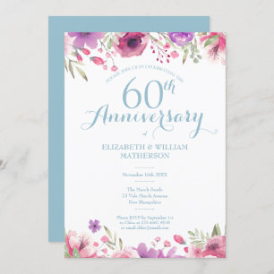 60th Wedding Anniversary Watercolor Floral Invitation