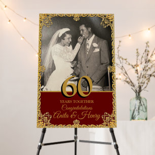 60th Wedding Anniversary Welcome Sign, Burgundy Foam Board