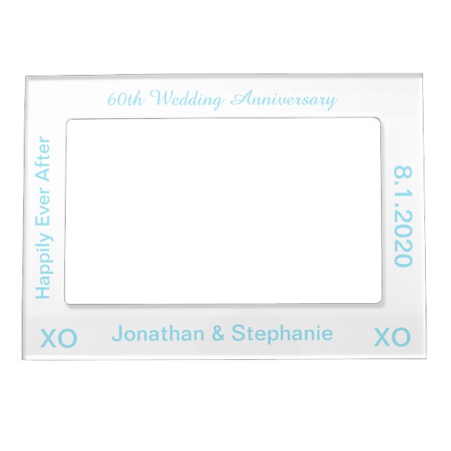 60th Wedding Anniversary White Blue Magnetic Frame (Front)
