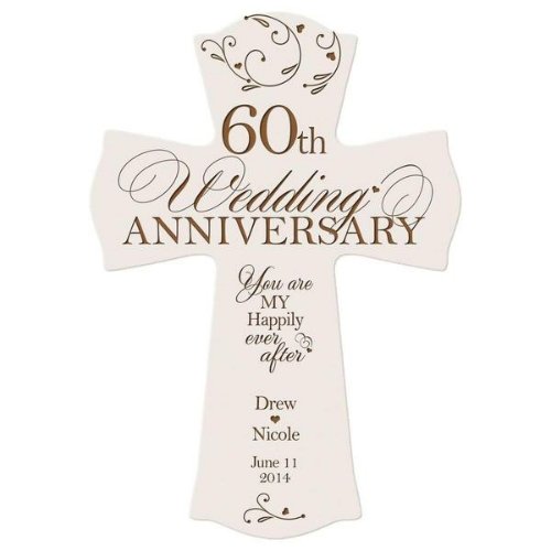 60th Wedding Anniversary White Wooden Wall Cross